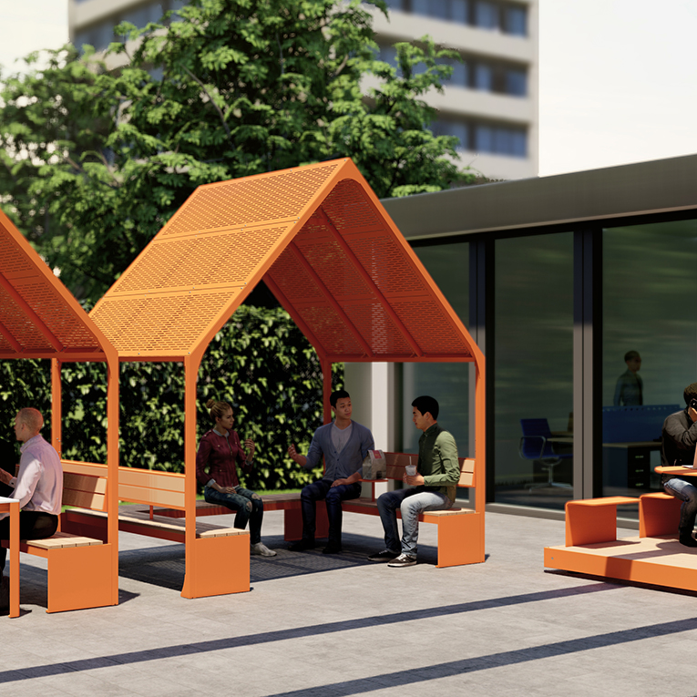 Espace collaboratif extérieur - bancs de coworking