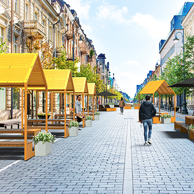 Table pique-nique avec abri solaire - mobilier transitoire