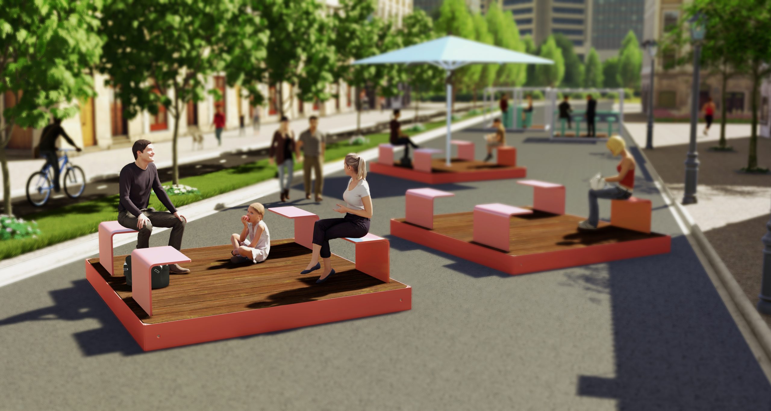 mobilier ludique - mobilier urbain dynamique  - pétonisation des rues