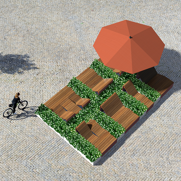 Rue piétonne - chaise longue - mobilier transitoire