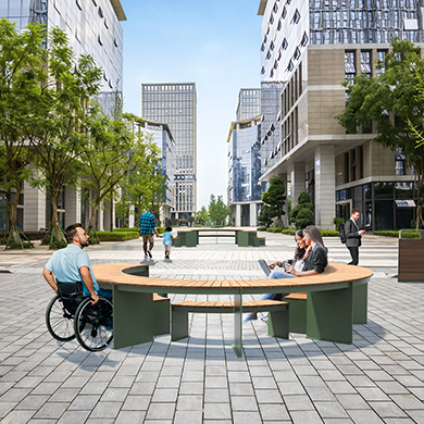 Table pique-nique circulaire - table pique-nique urbaine - mobilier urbain - Table pique-nique ADA mobilité réduite - Table Pique-nique chaise roulante