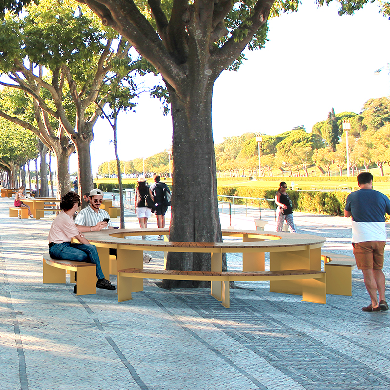 MOBILIER URBAIN - TABLE CIRCULAIRE - TABLE EN ARC DE CERCLE - TABLE PIQUE-NIQUE RONDE - TABLE-NIQUE CIRCULAIRE