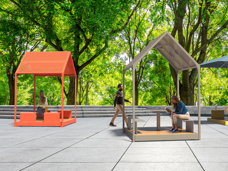 Mobilier urbain transitoire, mobilier piétonnisation des rues, table pique-nique éphémère, mobilier éphémère, place éphémère