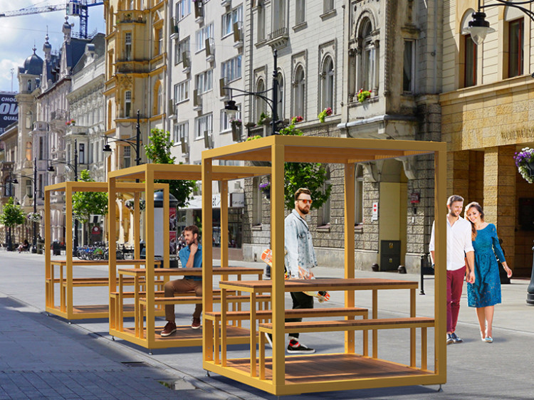 Mobilier urbain transitoire, mobilier piétonnisation des rues, table pique-nique éphémère, mobilier éphémère, place éphémère