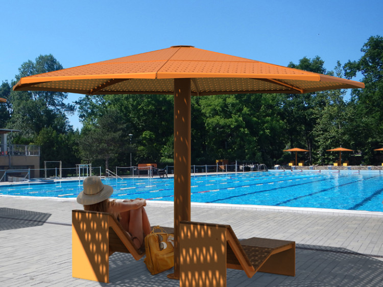 Parasol Métallique - Parasol 4 saisons - Mobilier urbain Montréal - abri solaire résistant