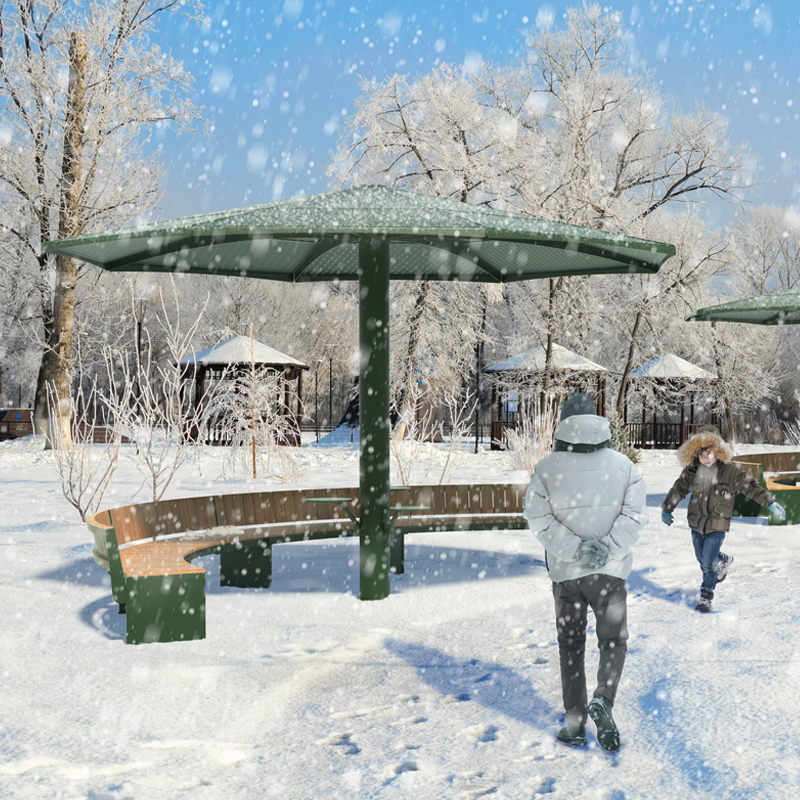 Parasol Métallique - Parasol 4 saisons - Mobilier urbain Montréal - abri solaire résistant