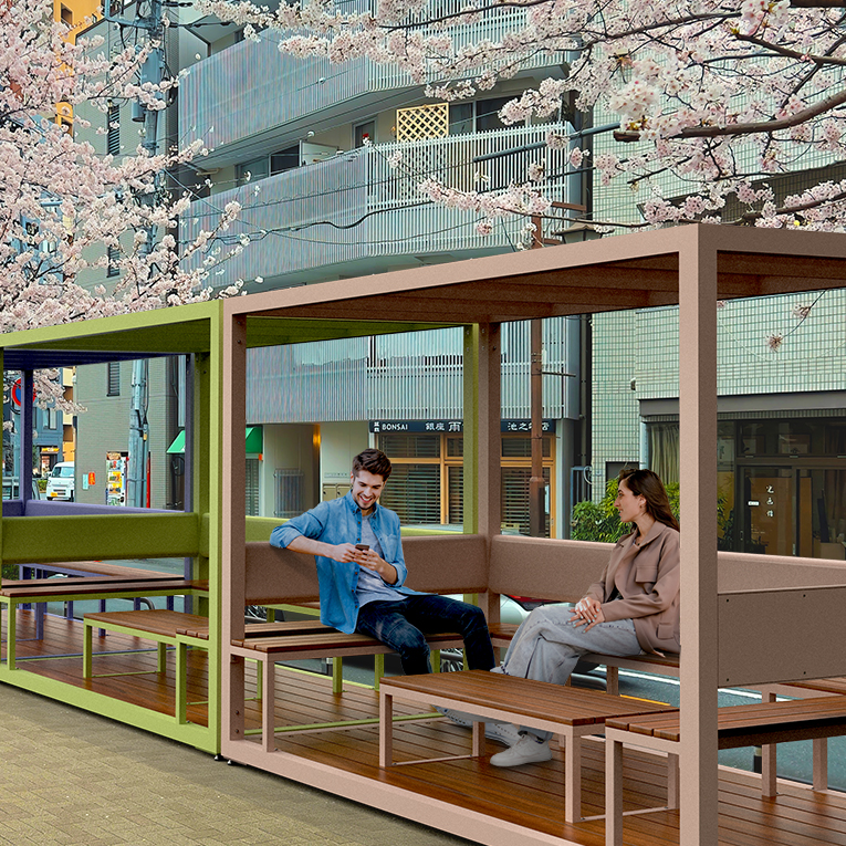 Salon urbain Éphémère - mobilier urbain temporaire - mobilier collaboratif extérieur - mobilier commercial extérieur - cabana chill