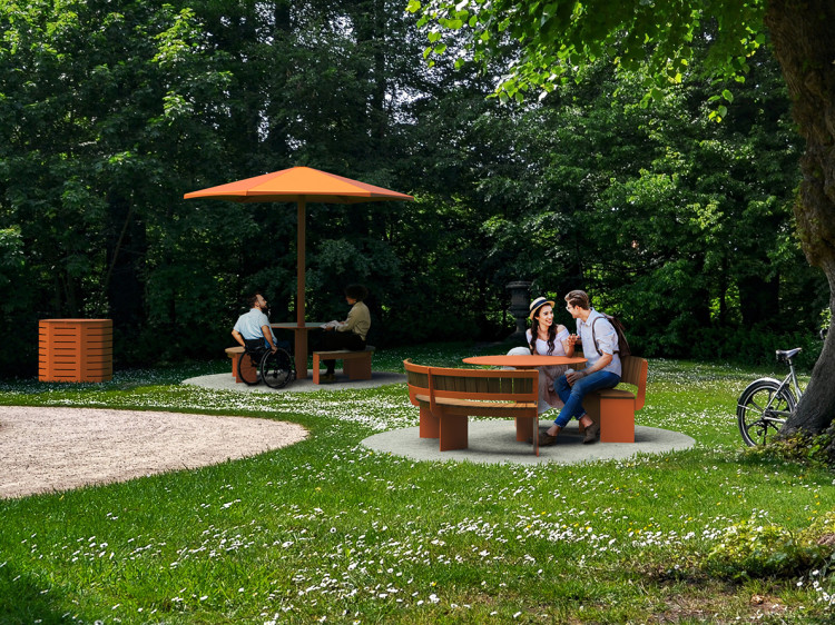 Table ronde - mobilier urbain avec parasol 4 saisons