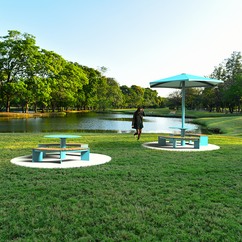 Round Modular picnic table, Public urban table, universal access (ADA), Street furniture, urban furniture, Picnic table shelter, outdoor furniture, school outdoor furniture, touristic station outdoor furniture, commercial outdoor furniture, Park outdoor furniture, Rooftop terrace furniture, Commercial terrace furniture, Public square outdoor furniture, Touristic site outdoor furniture, Urban modular furniture, Public space furniture.