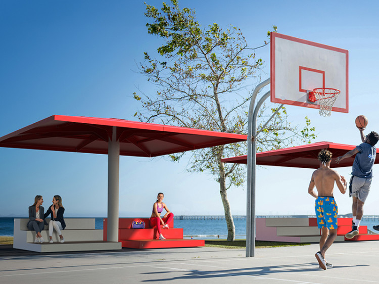 mobilier urbain avec abri solaire - parasol métallique 4 saisons - mobilier urbain durable 