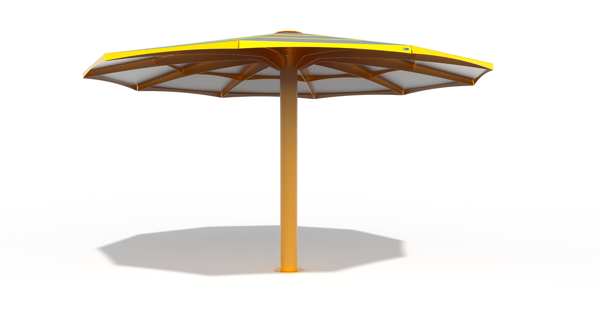 mobilier urbain avec abri solaire - parasol métallique 4 saisons - mobilier urbain durable