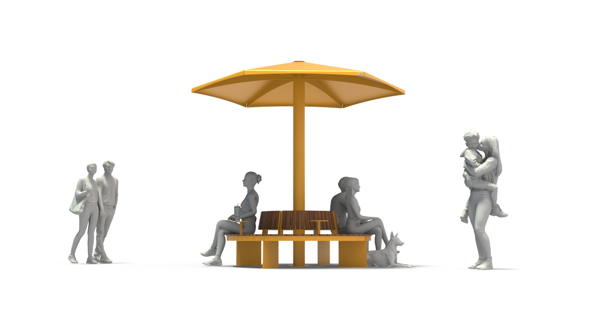 Modular urban bench, universal access (ADA), public bench, Metal Parasol, Street furniture, urban furniture, Urban bench shelter, urban bench sunbrella urban furniture, sunshade, umbrella, outdoor collaborative space furniture, outdoor school furniture, outdoor furniture, school outdoor furniture, touristic station outdoor furniture, commercial outdoor furniture, Park outdoor furniture, Rooftop terrace furniture, Commercial terrace furniture, Public square outdoor furniture, Touristic site outdoor furniture, Urban modular furniture, Public space furniture.