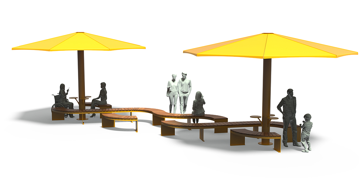 Modular picnic table, universal access (ADA), Picnic table, Public table, public bench, Metal Parasol, Street furniture, urban furniture, Picnic table shelter, picnic table urban furniture, sunshade, umbrella, outdoor collaborative space furniture, outdoor school furniture, outdoor furniture, school outdoor furniture, touristic station outdoor furniture, commercial outdoor furniture, Park outdoor furniture, Rooftop terrace furniture, Commercial terrace furniture, Public square outdoor furniture, Touristic site outdoor furniture, Urban modular furniture, Public space furniture.