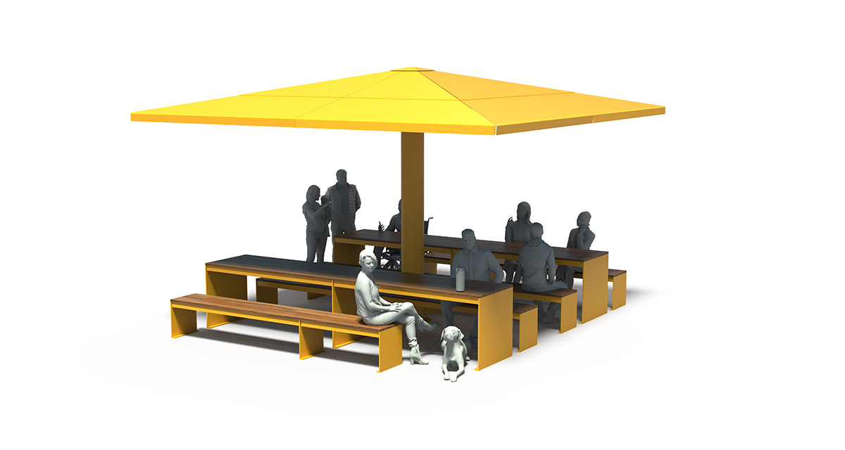 Modular picnic table, universal access (ADA), Picnic table, Public table, public bench, Metal Parasol, Street furniture, urban furniture, Picnic table shelter, picnic table urban furniture, sunshade, umbrella, outdoor collaborative space furniture, outdoor school furniture, outdoor furniture, school outdoor furniture, touristic station outdoor furniture, commercial outdoor furniture, Park outdoor furniture, Rooftop terrace furniture, Commercial terrace furniture, Public square outdoor furniture, Touristic site outdoor furniture, Urban modular furniture, Public space furniture.