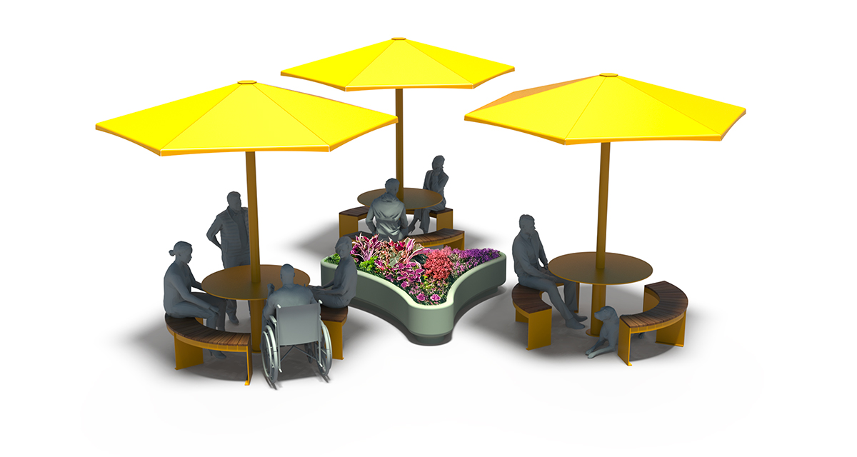 Modular picnic table, universal access (ADA), Picnic table, Public table, public bench, Metal Parasol, Street furniture, urban furniture, Picnic table shelter, picnic table urban furniture, sunshade, umbrella, outdoor collaborative space furniture, outdoor school furniture, outdoor furniture, school outdoor furniture, touristic station outdoor furniture, commercial outdoor furniture, Park outdoor furniture, Rooftop terrace furniture, Commercial terrace furniture, Public square outdoor furniture, Touristic site outdoor furniture, Urban modular furniture, Public space furniture.