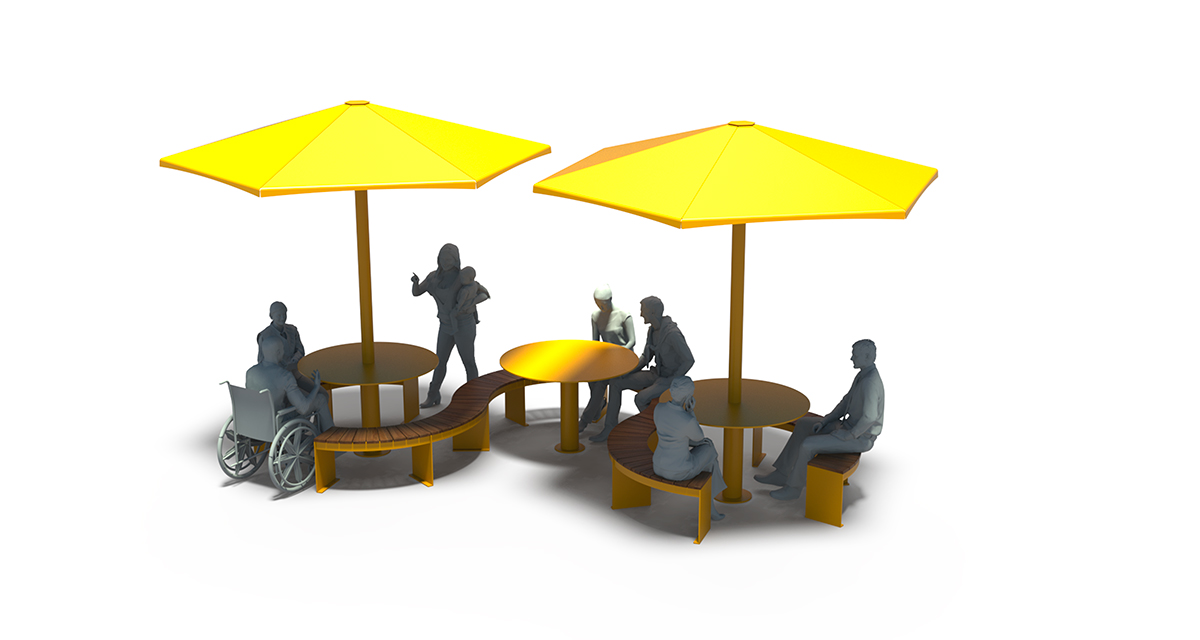 Modular picnic table, universal access (ADA), Picnic table, Public table, public bench, Metal Parasol, Street furniture, urban furniture, Picnic table shelter, picnic table urban furniture, sunshade, umbrella, outdoor collaborative space furniture, outdoor school furniture, outdoor furniture, school outdoor furniture, touristic station outdoor furniture, commercial outdoor furniture, Park outdoor furniture, Rooftop terrace furniture, Commercial terrace furniture, Public square outdoor furniture, Touristic site outdoor furniture, Urban modular furniture, Public space furniture.