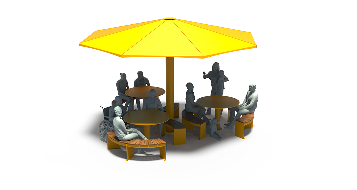 Modular picnic table, universal access (ADA), Picnic table, Public table, public bench, Metal Parasol, Street furniture, urban furniture, Picnic table shelter, picnic table urban furniture, sunshade, umbrella, outdoor collaborative space furniture, outdoor school furniture, outdoor furniture, school outdoor furniture, touristic station outdoor furniture, commercial outdoor furniture, Park outdoor furniture, Rooftop terrace furniture, Commercial terrace furniture, Public square outdoor furniture, Touristic site outdoor furniture, Urban modular furniture, Public space furniture.