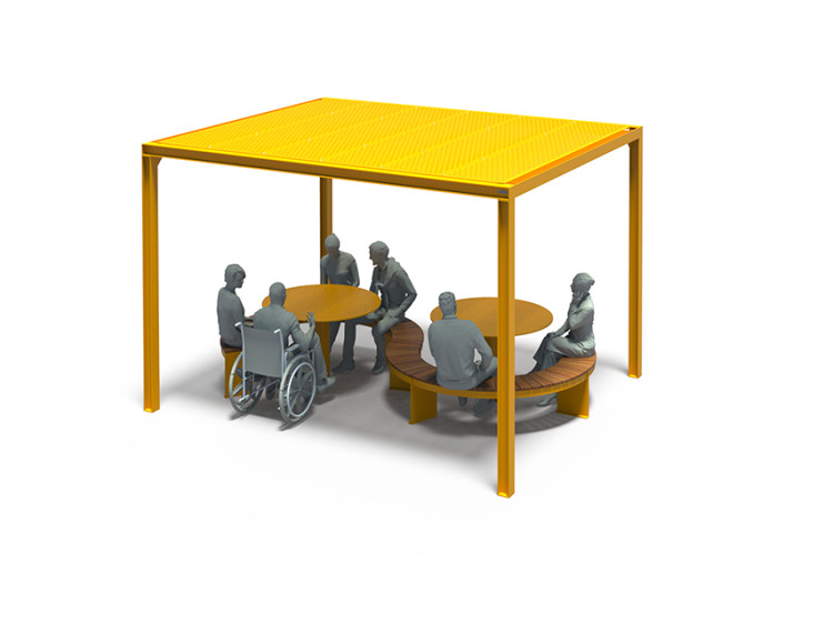 Modular picnic table, universal access (ADA), Picnic table, Public table, public bench, Pergola, Street furniture, urban furniture, Picnic table shelter, picnic table urban furniture, sunshade, outdoor collaborative space furniture, outdoor school furniture, outdoor furniture, school outdoor furniture, touristic station outdoor furniture, commercial outdoor furniture, Park outdoor furniture, Rooftop terrace furniture, Commercial terrace furniture, Public square outdoor furniture, Touristic site outdoor furniture, Urban modular furniture, Public space furniture.