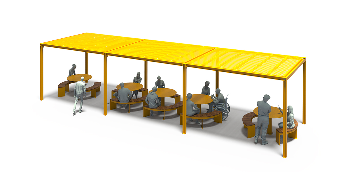 Modular picnic table, universal access (ADA), Picnic table, Public table, public bench, Modular Pergola, Street furniture, urban furniture, Picnic table shelter, picnic table urban furniture, sunshade, outdoor collaborative space furniture, outdoor school furniture, outdoor furniture, school outdoor furniture, touristic station outdoor furniture, commercial outdoor furniture, Park outdoor furniture, Rooftop terrace furniture, Commercial terrace furniture, Public square outdoor furniture, Touristic site outdoor furniture, Urban modular furniture, Public space furniture.