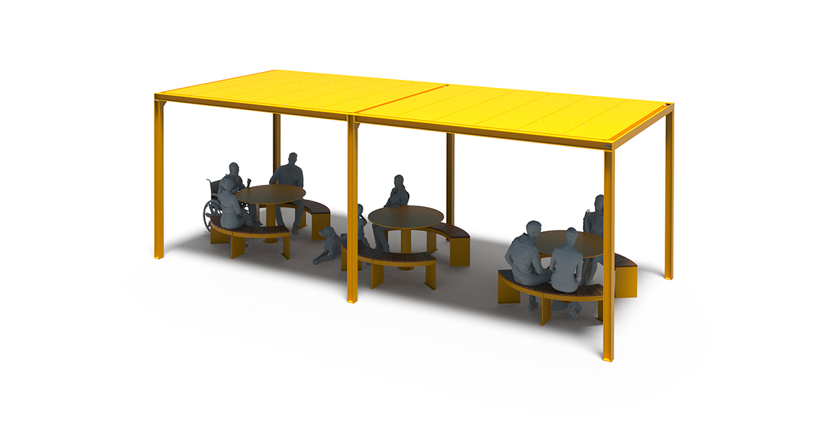 Modular picnic table, universal access (ADA), Picnic table, Public table, public bench, Modular Pergola, Street furniture, urban furniture, Picnic table shelter, picnic table urban furniture, sunshade, outdoor collaborative space furniture, outdoor school furniture, outdoor furniture, school outdoor furniture, touristic station outdoor furniture, commercial outdoor furniture, Park outdoor furniture, Rooftop terrace furniture, Commercial terrace furniture, Public square outdoor furniture, Touristic site outdoor furniture, Urban modular furniture, Public space furniture.