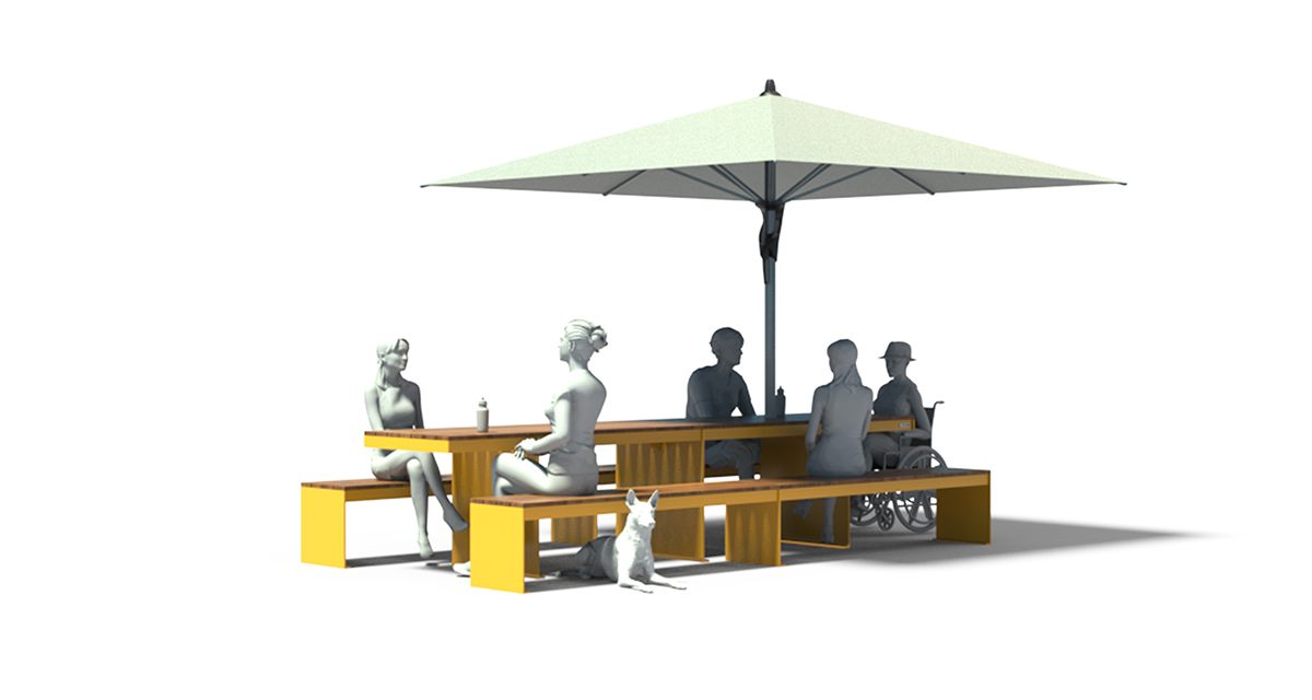 Modular picnic table, universal access (ADA), Picnic table, Public table, public bench, Fabric Parasol, Street furniture, urban furniture, Picnic table shelter, picnic table urban furniture, sunshade, umbrella, outdoor collaborative space furniture, outdoor school furniture, outdoor furniture, school outdoor furniture, touristic station outdoor furniture, commercial outdoor furniture, Park outdoor furniture, Rooftop terrace furniture, Commercial terrace furniture, Public square outdoor furniture, Touristic site outdoor furniture, Urban modular furniture, Public space furniture.