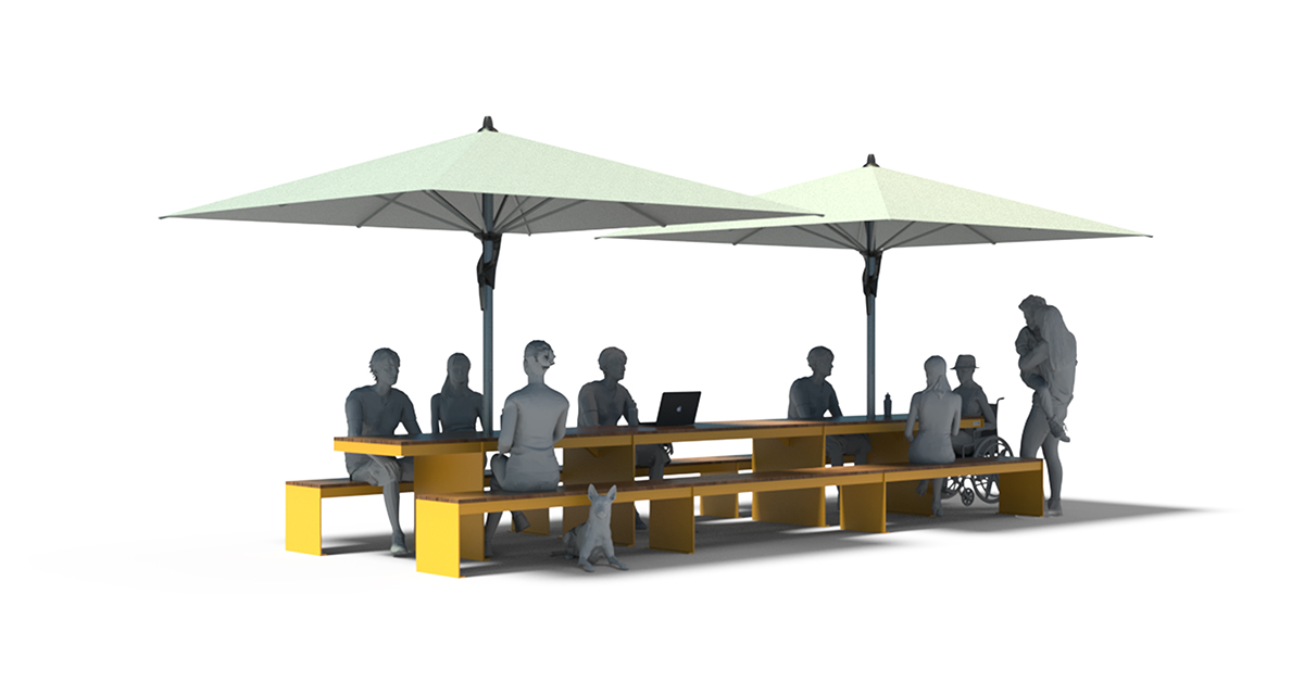 Modular picnic table, universal access (ADA), Picnic table, Public table, public bench, Fabric Parasol, Street furniture, urban furniture, Picnic table shelter, picnic table urban furniture, sunshade, umbrella, outdoor collaborative space furniture, outdoor school furniture, outdoor furniture, school outdoor furniture, touristic station outdoor furniture, commercial outdoor furniture, Park outdoor furniture, Rooftop terrace furniture, Commercial terrace furniture, Public square outdoor furniture, Touristic site outdoor furniture, Urban modular furniture, Public space furniture.