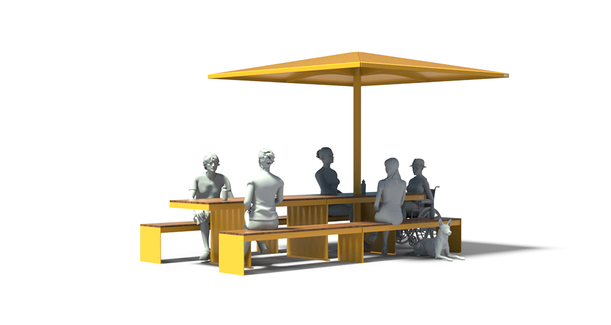 Modular picnic table, universal access (ADA), Picnic table, Public table, public bench, Metal Parasol, Street furniture, urban furniture, Picnic table shelter, picnic table urban furniture, sunshade, umbrella, outdoor collaborative space furniture, outdoor school furniture, outdoor furniture, school outdoor furniture, touristic station outdoor furniture, commercial outdoor furniture, Park outdoor furniture, Rooftop terrace furniture, Commercial terrace furniture, Public square outdoor furniture, Touristic site outdoor furniture, Urban modular furniture, Public space furniture.