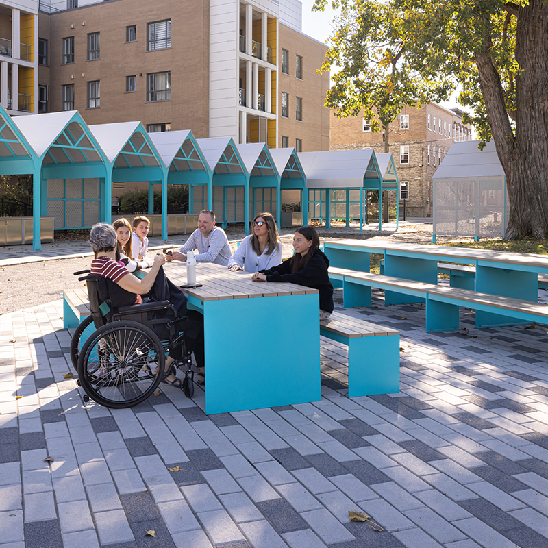 Public bench, Modular picnic table, universal access (ADA), Street furniture, urban furniture, Picnic table shelter, Mobilier de parc,outdoor furniture, school outdoor furniture, touristic station outdoor furniture, commercial outdoor furniture, Park outdoor furniture, Rooftop terrace furniture, Commercial terrace furniture, Public square outdoor furniture, Touristic site outdoor furniture, Urban modular furniture, Public space furniture. Parc Durocher