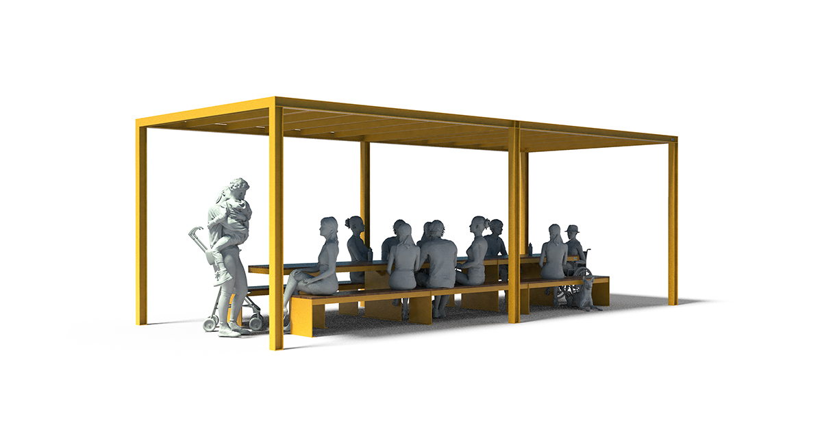 Modular picnic table, universal access (ADA), Picnic table, Public table, public bench, Modular Pergola, Street furniture, urban furniture, Picnic table shelter, picnic table urban furniture, sunshade, outdoor collaborative space furniture, outdoor school furniture, outdoor furniture, school outdoor furniture, touristic station outdoor furniture, commercial outdoor furniture, Park outdoor furniture, Rooftop terrace furniture, Commercial terrace furniture, Public square outdoor furniture, Touristic site outdoor furniture, Urban modular furniture, Public space furniture.