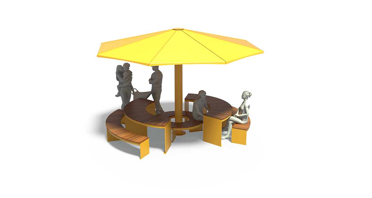 Modular picnic table, universal access (ADA), Picnic table, Public table, public bench, Metal Parasol, Street furniture, urban furniture, Picnic table shelter, picnic table urban furniture, sunshade, umbrella, outdoor collaborative space furniture, outdoor school furniture, outdoor furniture, school outdoor furniture, touristic station outdoor furniture, commercial outdoor furniture, Park outdoor furniture, Rooftop terrace furniture, Commercial terrace furniture, Public square outdoor furniture, Touristic site outdoor furniture, Urban modular furniture, Public space furniture.