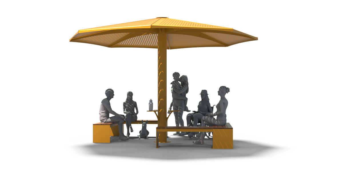 Modular urban bench, universal access (ADA), public bench, Metal Parasol, Street furniture, urban furniture, Urban bench shelter, urban bench sunbrella urban furniture, sunshade, umbrella, outdoor collaborative space furniture, outdoor school furniture, outdoor furniture, school outdoor furniture, touristic station outdoor furniture, commercial outdoor furniture, Park outdoor furniture, Rooftop terrace furniture, Commercial terrace furniture, Public square outdoor furniture, Touristic site outdoor furniture, Urban modular furniture, Public space furniture.