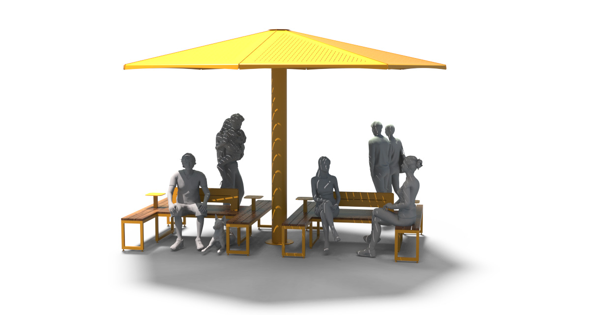 Modular urban bench, universal access (ADA), public bench, Metal Parasol, Street furniture, urban furniture, Urban bench shelter, urban bench sunbrella urban furniture, sunshade, umbrella, outdoor collaborative space furniture, outdoor school furniture, outdoor furniture, school outdoor furniture, touristic station outdoor furniture, commercial outdoor furniture, Park outdoor furniture, Rooftop terrace furniture, Commercial terrace furniture, Public square outdoor furniture, Touristic site outdoor furniture, Urban modular furniture, Public space furniture.