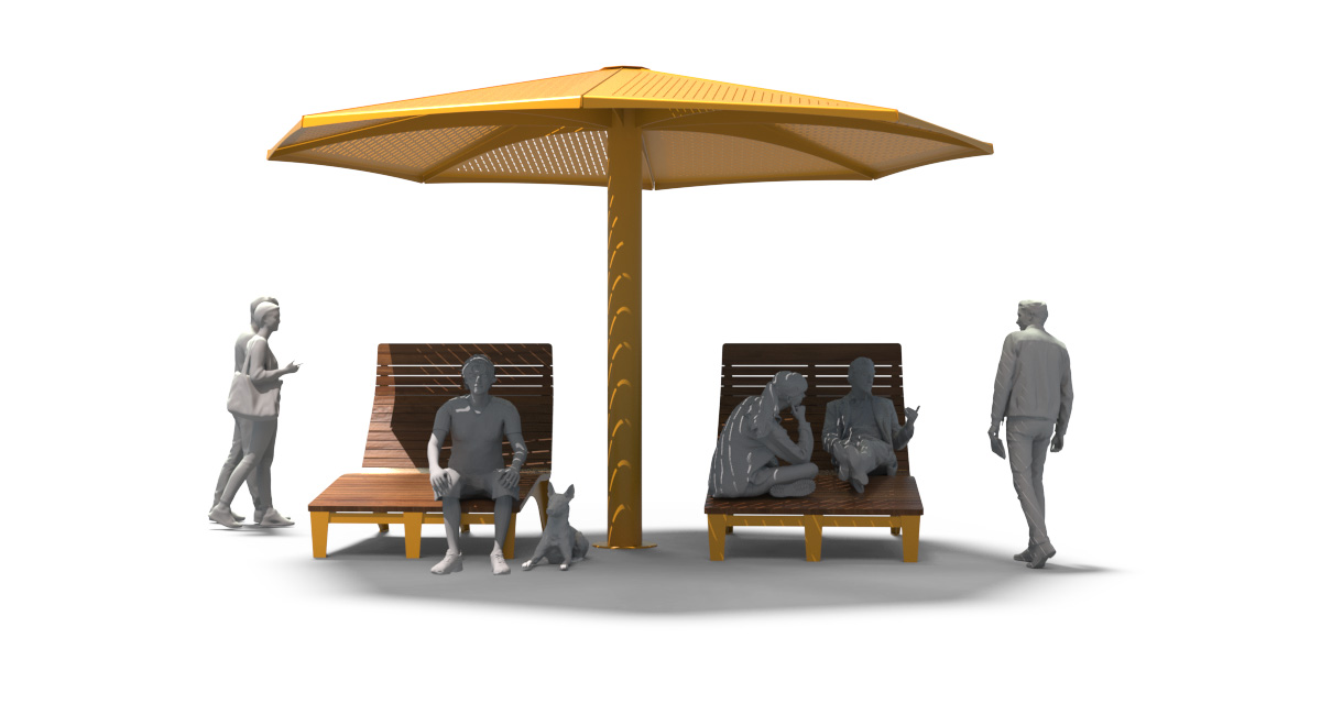 Urban Seating Platform, universal access (ADA), public bench, Metal Parasol, Street furniture, urban furniture, Urban bench shelter, urban bench sunbrella urban furniture, sunshade, umbrella, outdoor collaborative space furniture, outdoor school furniture, outdoor furniture, school outdoor furniture, touristic station outdoor furniture, commercial outdoor furniture, Park outdoor furniture, Rooftop terrace furniture, Commercial terrace furniture, Public square outdoor furniture, Touristic site outdoor furniture, Urban modular furniture, Public space furniture.