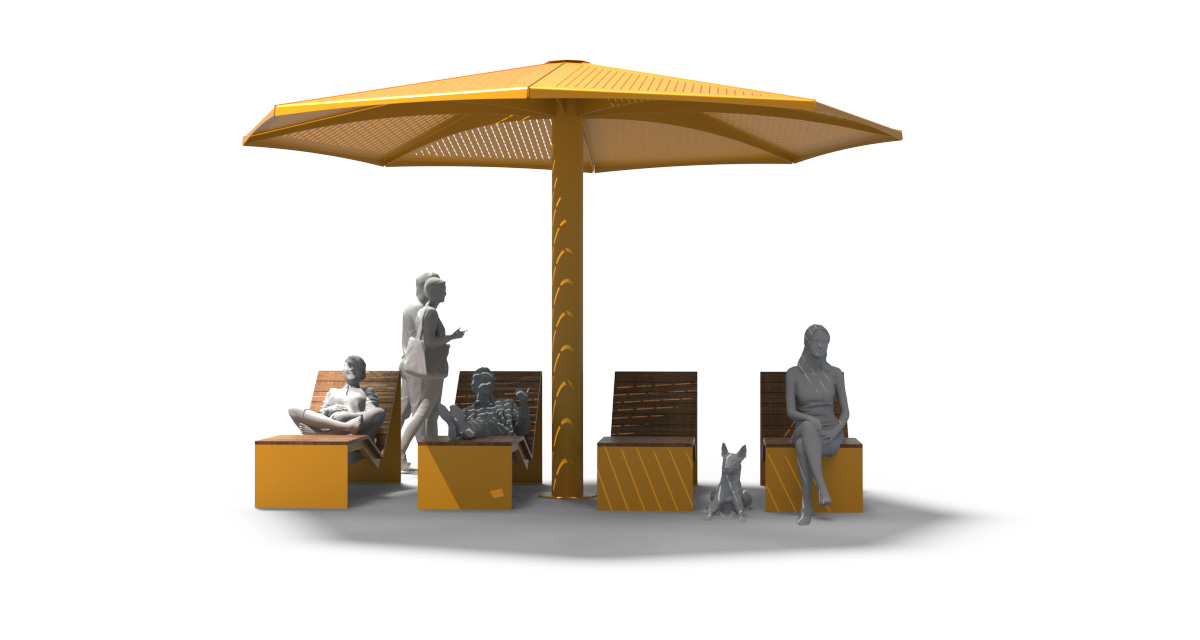 Urban Seating Platform, universal access (ADA), public bench, Metal Parasol, Street furniture, urban furniture, Urban bench shelter, urban bench sunbrella urban furniture, sunshade, umbrella, outdoor collaborative space furniture, outdoor school furniture, outdoor furniture, school outdoor furniture, touristic station outdoor furniture, commercial outdoor furniture, Park outdoor furniture, Rooftop terrace furniture, Commercial terrace furniture, Public square outdoor furniture, Touristic site outdoor furniture, Urban modular furniture, Public space furniture.