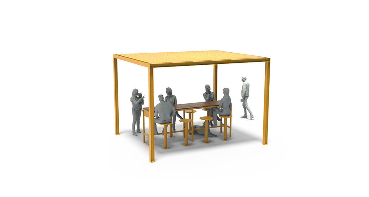 Pergola, Street furniture, urban furniture, Picnic table shelter, sunshade, outdoor collaborative space furniture, outdoor school furniture, outdoor furniture, school outdoor furniture, touristic station outdoor furniture, commercial outdoor furniture, Park outdoor furniture, Rooftop terrace furniture, Commercial terrace furniture, Public square outdoor furniture, Touristic site outdoor furniture, Urban modular furniture, Public space furniture.