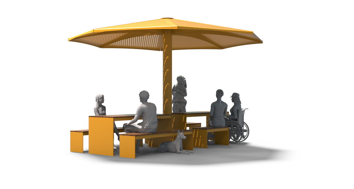 Modular picnic table, universal access (ADA), Picnic table, Public table, public bench, Pergola, Street furniture, urban furniture, Picnic table shelter, picnic table urban furniture, sunshade, outdoor collaborative space furniture, outdoor school furniture, outdoor furniture, school outdoor furniture, touristic station outdoor furniture, commercial outdoor furniture, Park outdoor furniture, Rooftop terrace furniture, Commercial terrace furniture, Public square outdoor furniture, Touristic site outdoor furniture, Urban modular furniture, Public space furniture.