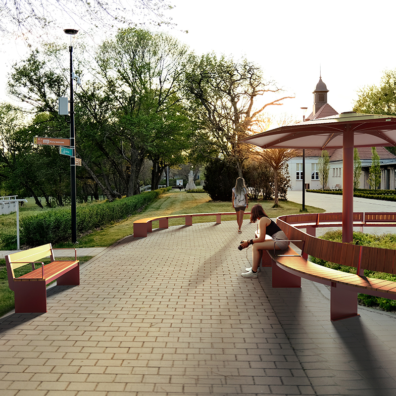 Curved Modular benches, Street furniture, urban furniture, shelter with bench, outdoor furniture, school outdoor furniture, touristic station outdoor furniture, commercial outdoor furniture, Park outdoor furniture, Rooftop terrace furniture, Commercial terrace furniture, Public square outdoor furniture, Touristic site outdoor furniture, Urban modular furniture, Public space furniture.