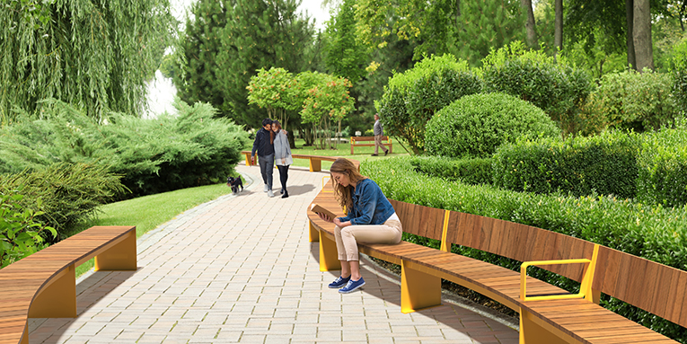 Curved Modular benches, Street furniture, urban furniture, shelter with bench, outdoor furniture, school outdoor furniture, touristic station outdoor furniture, commercial outdoor furniture, Park outdoor furniture, Rooftop terrace furniture, Commercial terrace furniture, Public square outdoor furniture, Touristic site outdoor furniture, Urban modular furniture, Public space furniture.