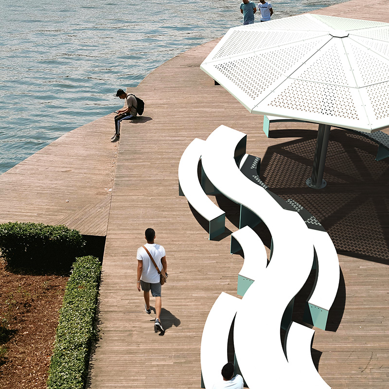 urban Picnic table, Public table, Curved Modular picnic table, universal access (ADA), Street furniture, urban furniture, Picnic table shelter, outdoor furniture, school outdoor furniture, touristic station outdoor furniture, commercial outdoor furniture, Park outdoor furniture, Rooftop terrace furniture, Commercial terrace furniture, Public square outdoor furniture, Touristic site outdoor furniture, Urban modular furniture, Public space furniture.