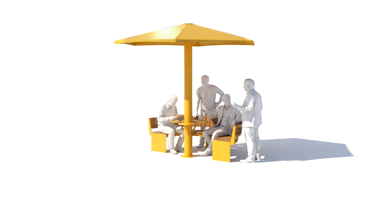 Curved urban bench, universal access (ADA), public bench, Metal Parasol, Street furniture, urban furniture, Urban bench shelter, urban bench sunbrella urban furniture, sunshade, umbrella, outdoor collaborative space furniture, outdoor school furniture, outdoor furniture, school outdoor furniture, touristic station outdoor furniture, commercial outdoor furniture, Park outdoor furniture, Rooftop terrace furniture, Commercial terrace furniture, Public square outdoor furniture, Touristic site outdoor furniture, Urban modular furniture, Public space furniture.