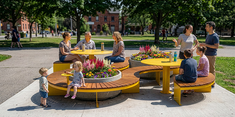 Modular urban bench, universal access (ADA), urban furniture, street furniture, site furnishings, public bench, public space furniture, public square outdoor furniture, outdoor furniture, outdoor collaborative space furniture, commercial furniture, park furniture, school outdoor furniture, touristic station, Touristic site outdoor furniture, commercial terrace furniture, rooftop terrace furniture, urban modular furniture