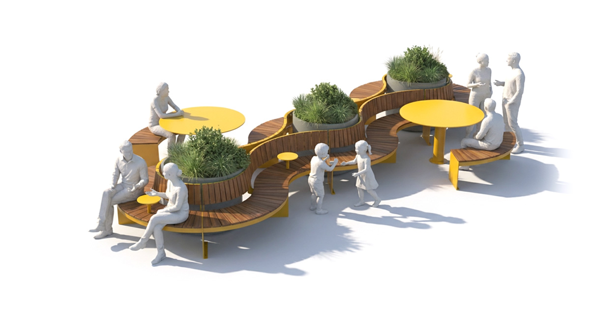 Modular urban bench, universal access (ADA), urban furniture, street furniture, site furnishings, public bench, public space furniture, public square outdoor furniture, outdoor furniture, outdoor collaborative space furniture, commercial furniture, park furniture, school outdoor furniture, touristic station, Touristic site outdoor furniture, commercial terrace furniture, rooftop terrace furniture, urban modular furniture