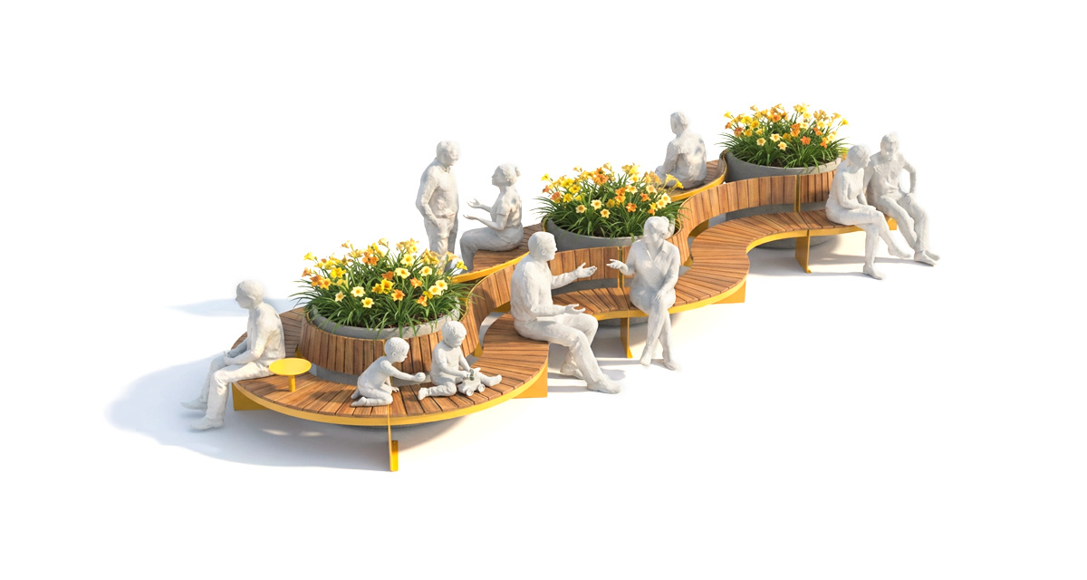 Modular urban bench, universal access (ADA), urban furniture, street furniture, site furnishings, public bench, public space furniture, public square outdoor furniture, outdoor furniture, outdoor collaborative space furniture, commercial furniture, park furniture, school outdoor furniture, touristic station, Touristic site outdoor furniture, commercial terrace furniture, rooftop terrace furniture, urban modular furniture